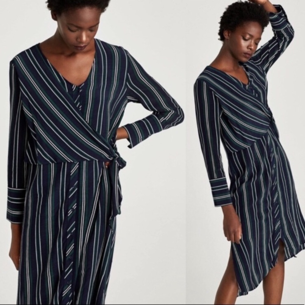 Zara Striped T-Shirt Dress W/ Tie Front size XS